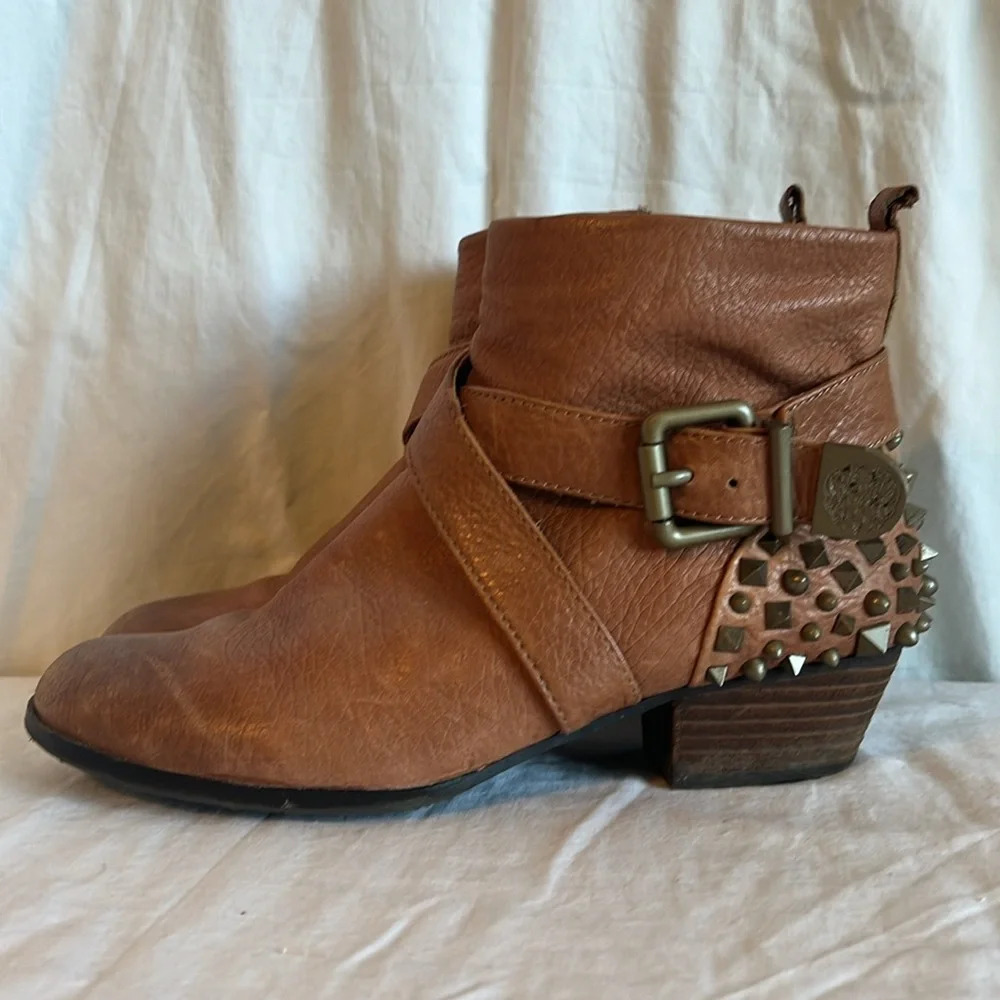 Vince Camuto Marcin Leather Harness Buckles Studded Ankle Boot - Picture 5 of 10